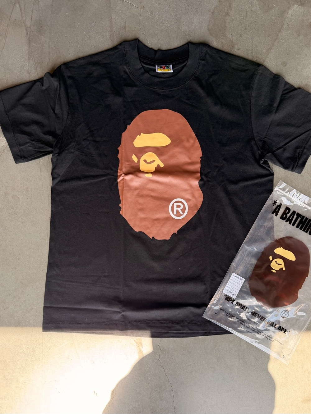 Bape Black T-Shirt with Brown and Yellow Ape Head Graphic